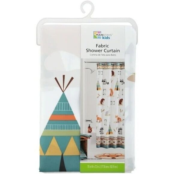 Woodland Animals Shower Curtain Fabric Hedgehog Fox Teepee Rabbit Arrows NEW - Picture 3 of 6